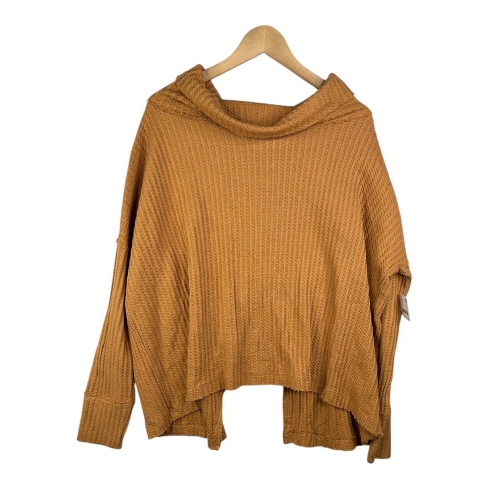 NWT Free People Orange Open Back Juicy Long Sleeve Thermal Cowl Neck Top Size SP